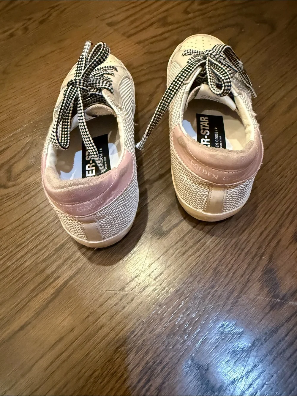 Golden Goose Kids Beige + Blk Checkered Lace Sneakers Says eu36 fits like Sz 4
